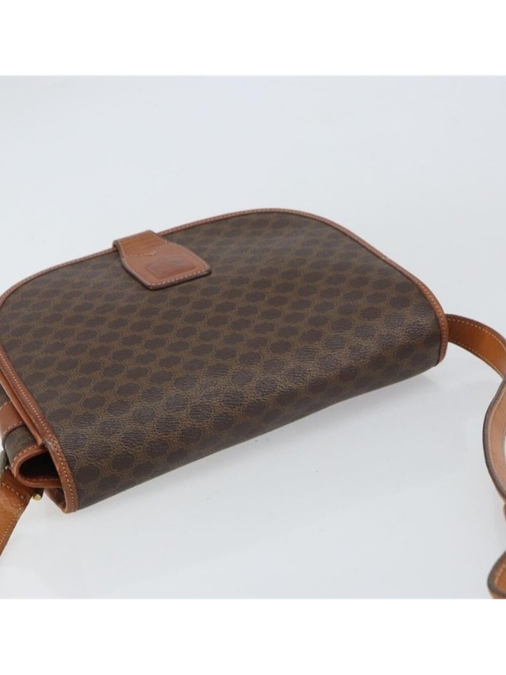 Authentic CELINE Macadam Canvas Shoulder Bag PVC Leather Brown Gold - Picture 5 of 16
